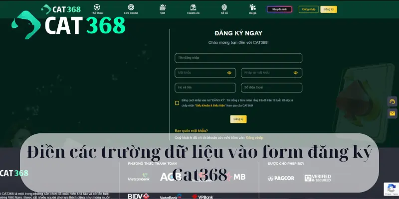 Điền các trường dữ liệu vào form đăng ký Cat368